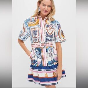NWT FARM Rio Cream Cerrado Stamps Short Sleeve Mini Dress